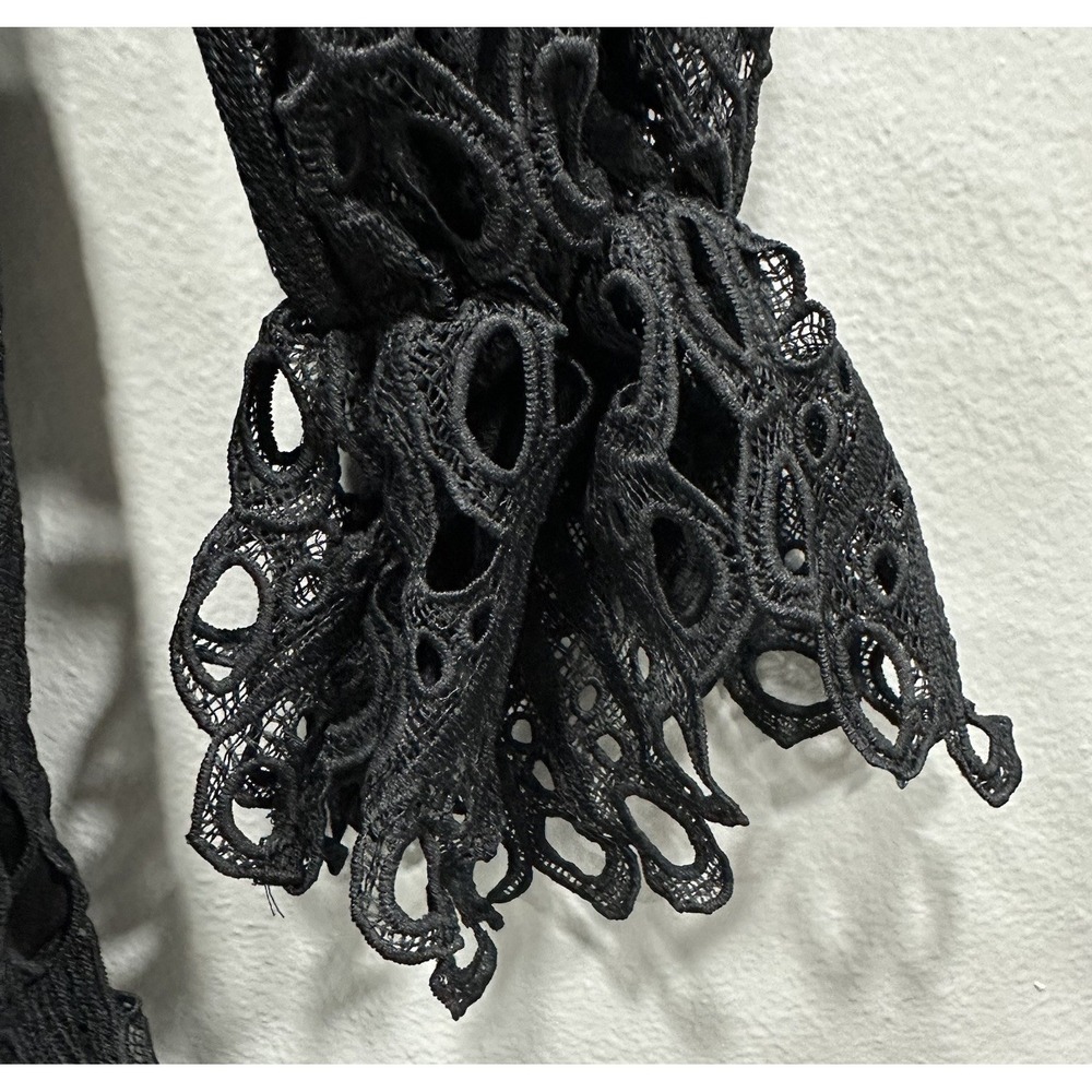 PrettyLittleThing Midi Dress Womens 8 Black Eyelet Crochet Zip Long Sleeves NWT - Picture 5 of 16